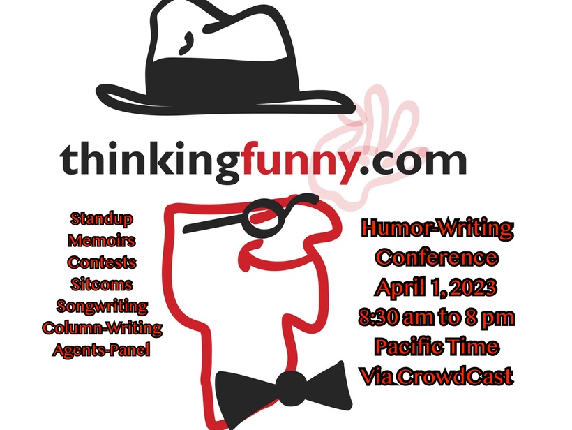 ThinkingFunny.com logo with information about the events offered.